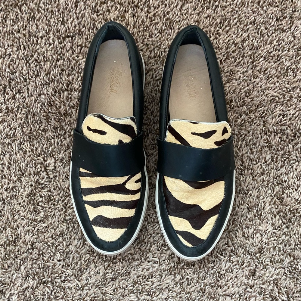 Loeffler Randall Black and Tan Zebra-Print Slip-On Sneakers